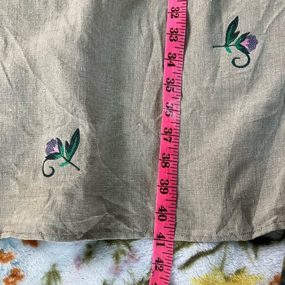 Y2K Gap Linen Embroidered Dress Womens 12 Floral Strappy Neutral Vintage 90s - Picture 8 of 10